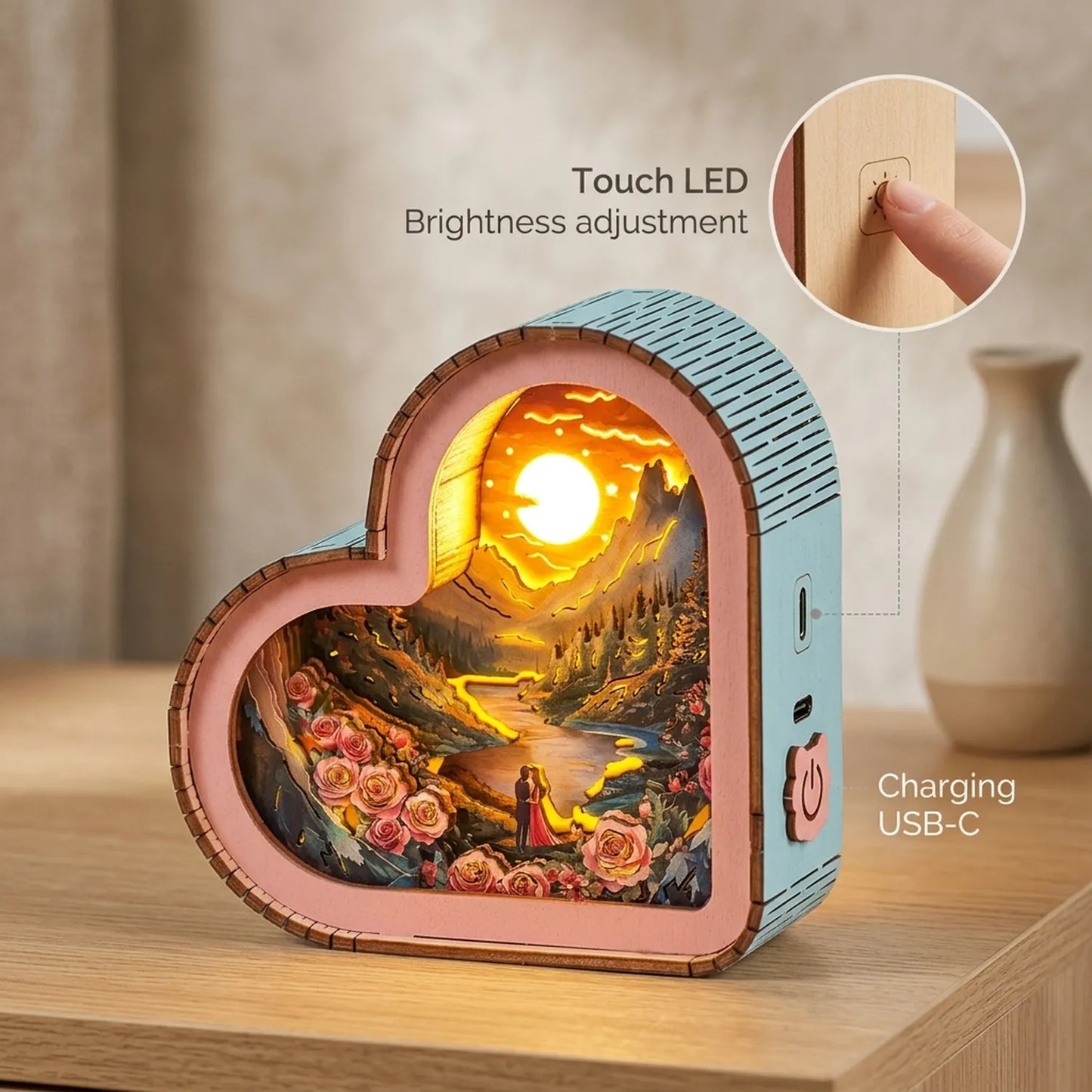 Wooden Love View Night Light Kit Romantic Landscape Bedroom Decor