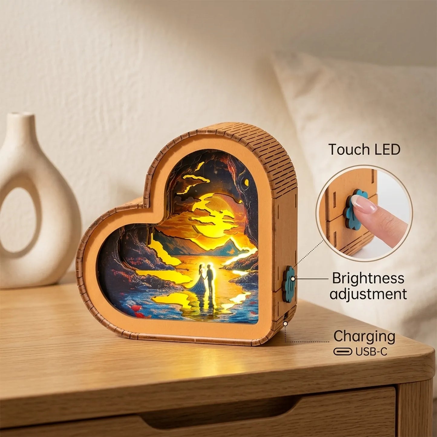 Wooden Moonlit Fate Night Light Kit Fantasy Story Shadow Box LED