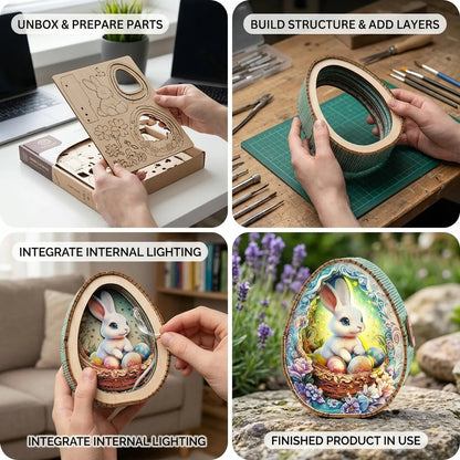 Wooden Easter Bunny Night Light Kit Spring Holiday Decorative Lamp