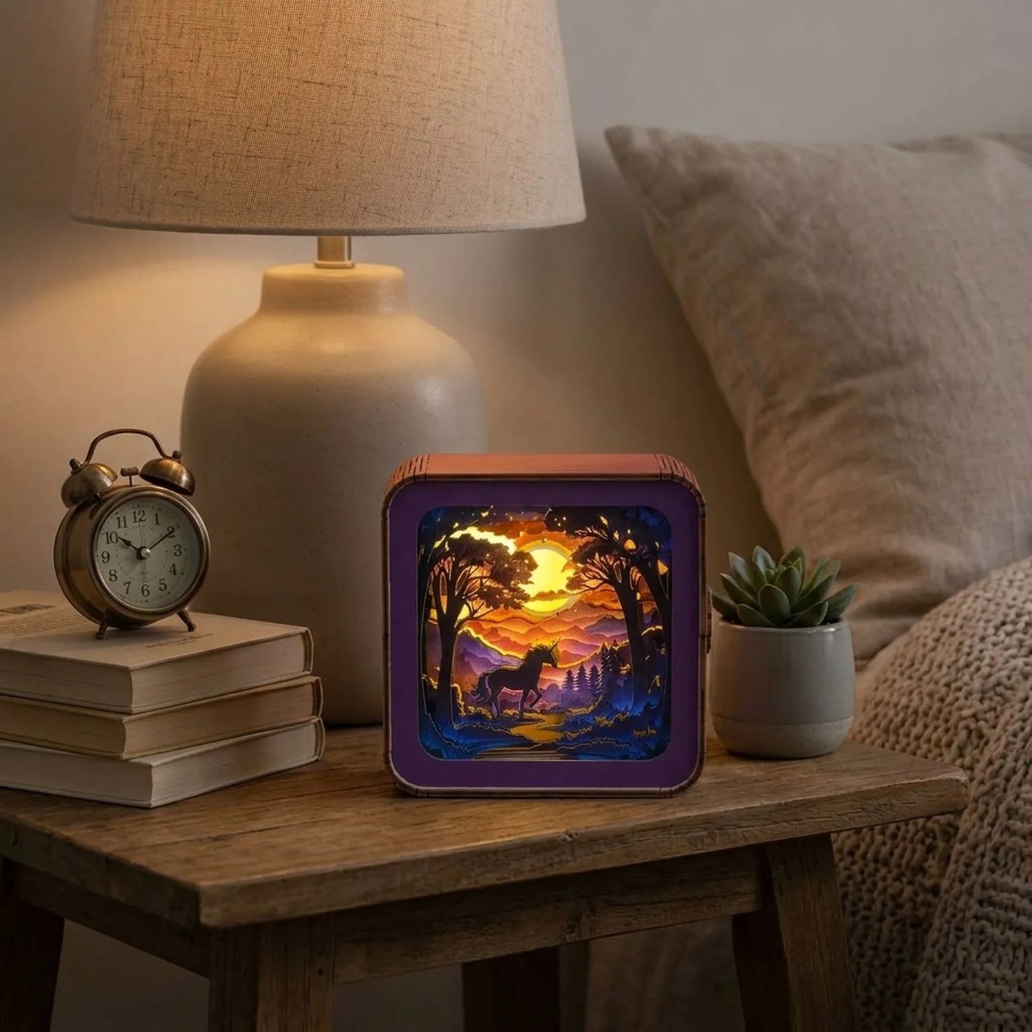Wooden Forest Fantasy Unicorn Night Light Kit Magical Creature LED