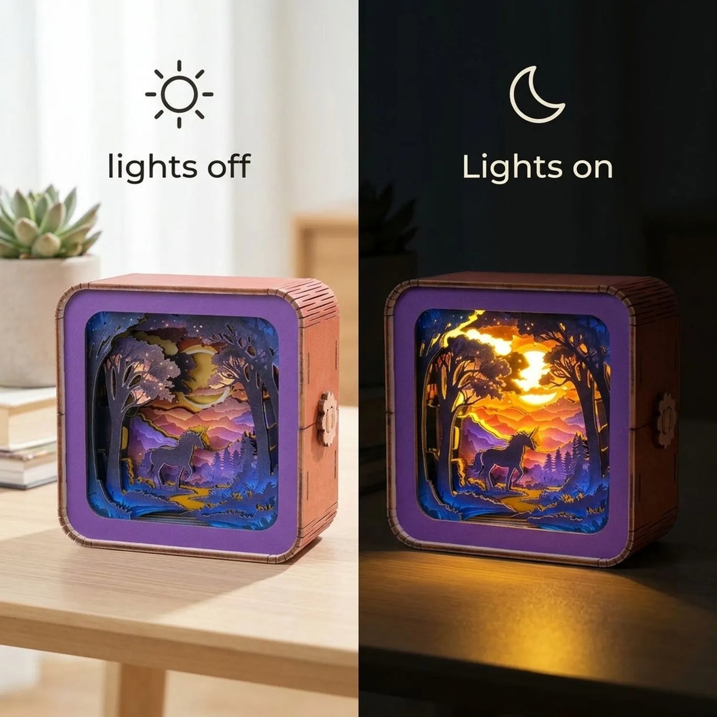 Wooden Forest Fantasy Unicorn Night Light Kit Magical Creature LED
