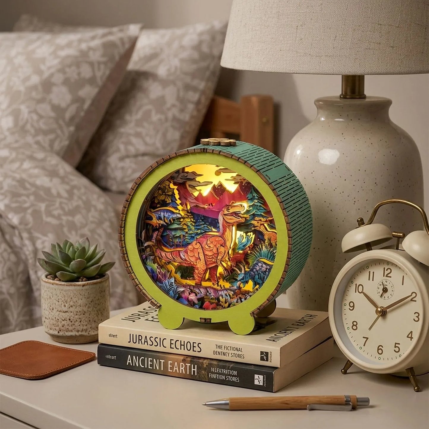 Wooden Dinosaur Park Night Light Kit Prehistoric Theme Kids Lamp