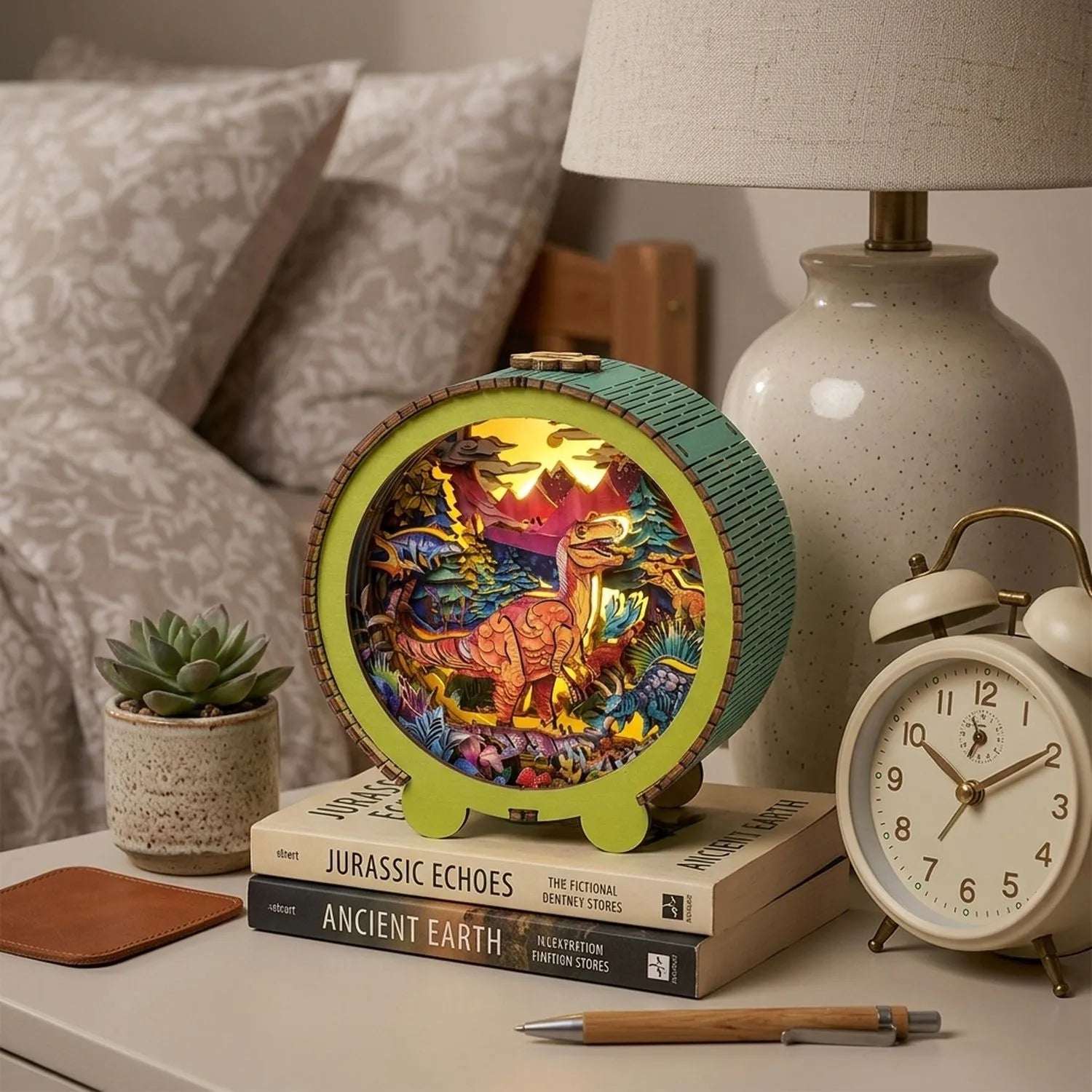 Wooden Dinosaur Park Night Light Kit Prehistoric Theme Kids Lamp