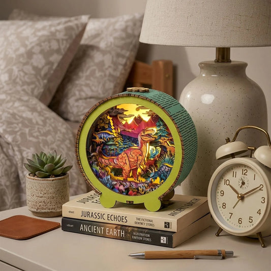 Wooden Dinosaur Park Night Light Kit Prehistoric Theme Kids Lamp