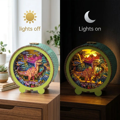 Wooden Dinosaur Park Night Light Kit Prehistoric Theme Kids Lamp