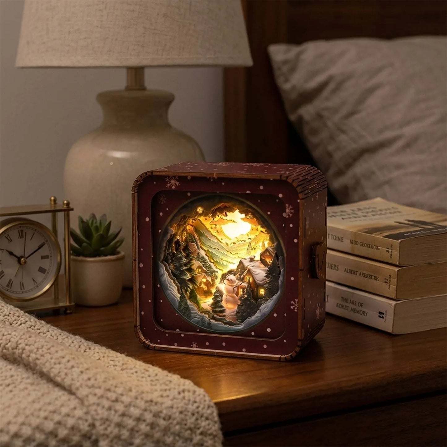 Wooden Winter Village Night Light Kit Snowy Landscape Holiday Lamp