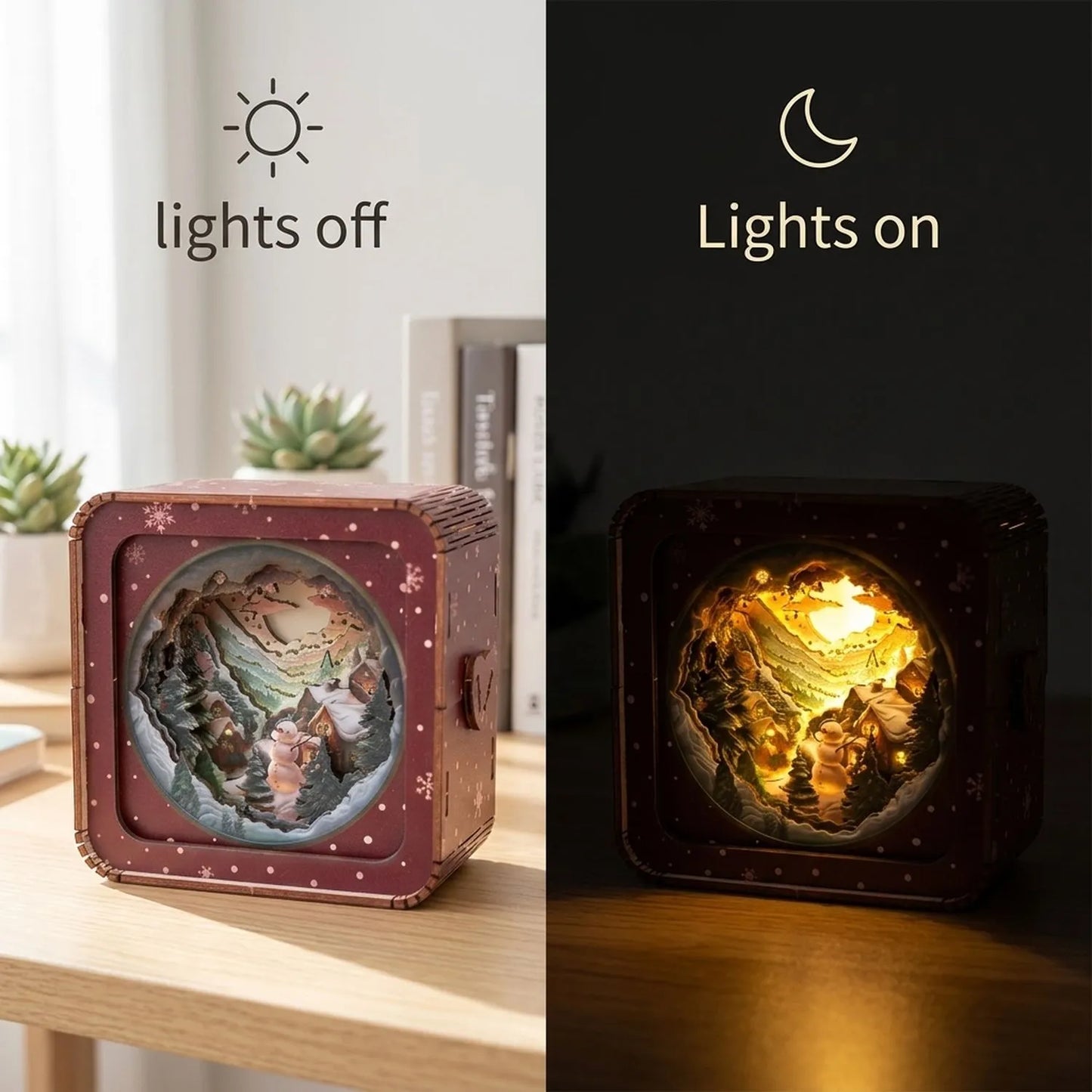 Wooden Winter Village Night Light Kit Snowy Landscape Holiday Lamp