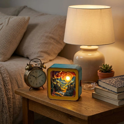 Wooden Fantasy Mountains Night Light Kit Ethereal Nature Shadow Box