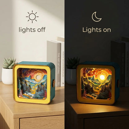 Wooden Fantasy Mountains Night Light Kit Ethereal Nature Shadow Box