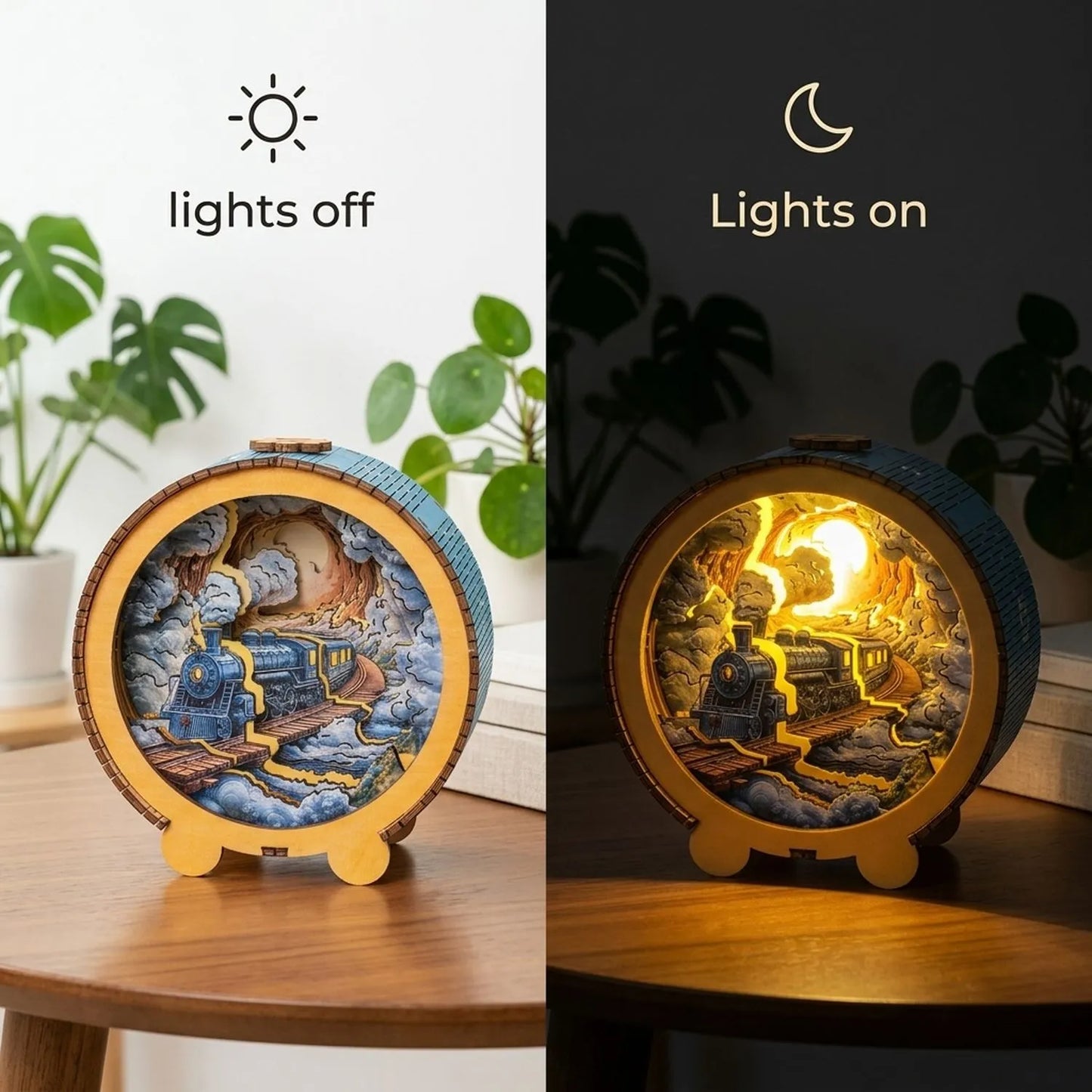 Wooden Steam Train Night Light Kit Classic Locomotive LED Decor