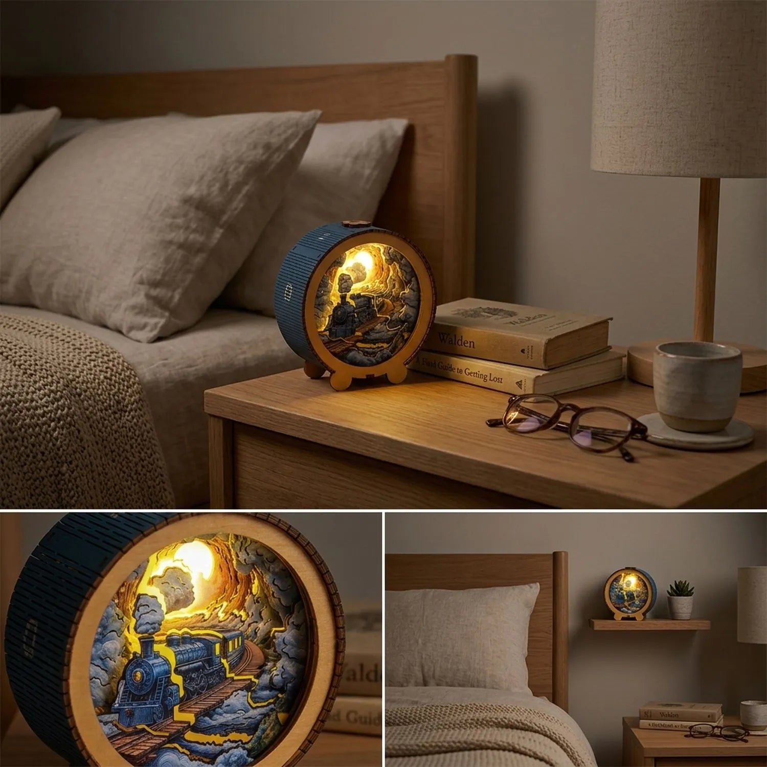 Wooden Steam Train Night Light Kit Classic Locomotive LED Decor