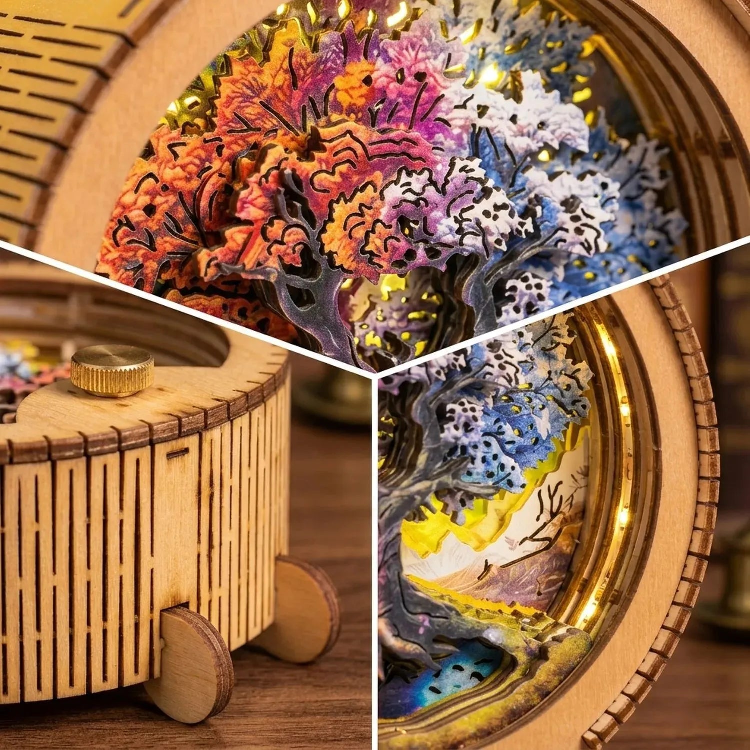 Wooden Tree of Life Night Light Kit Symbolic Spiritual Shadow Box