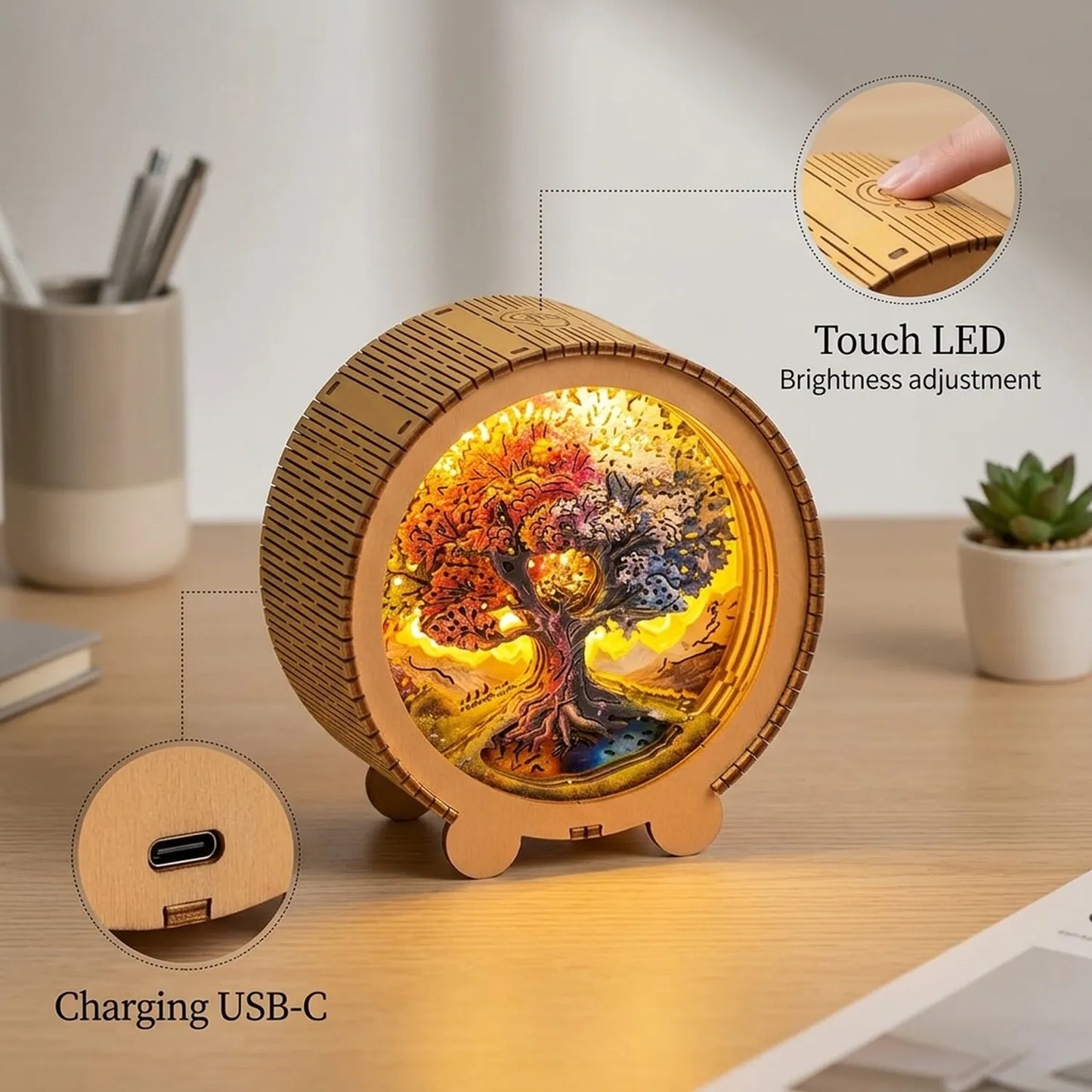 Wooden Tree of Life Night Light Kit Symbolic Spiritual Shadow Box