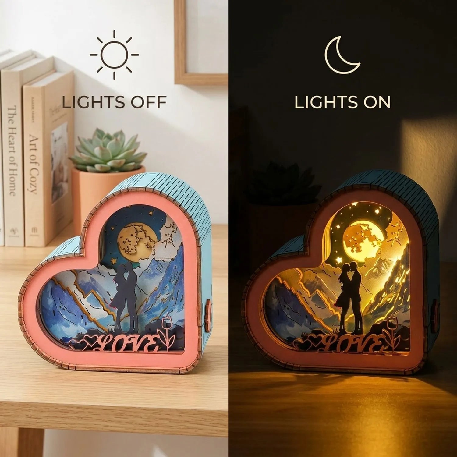 Wooden Love in The Starry Sky Night Light Kit Romantic Couple Lamp