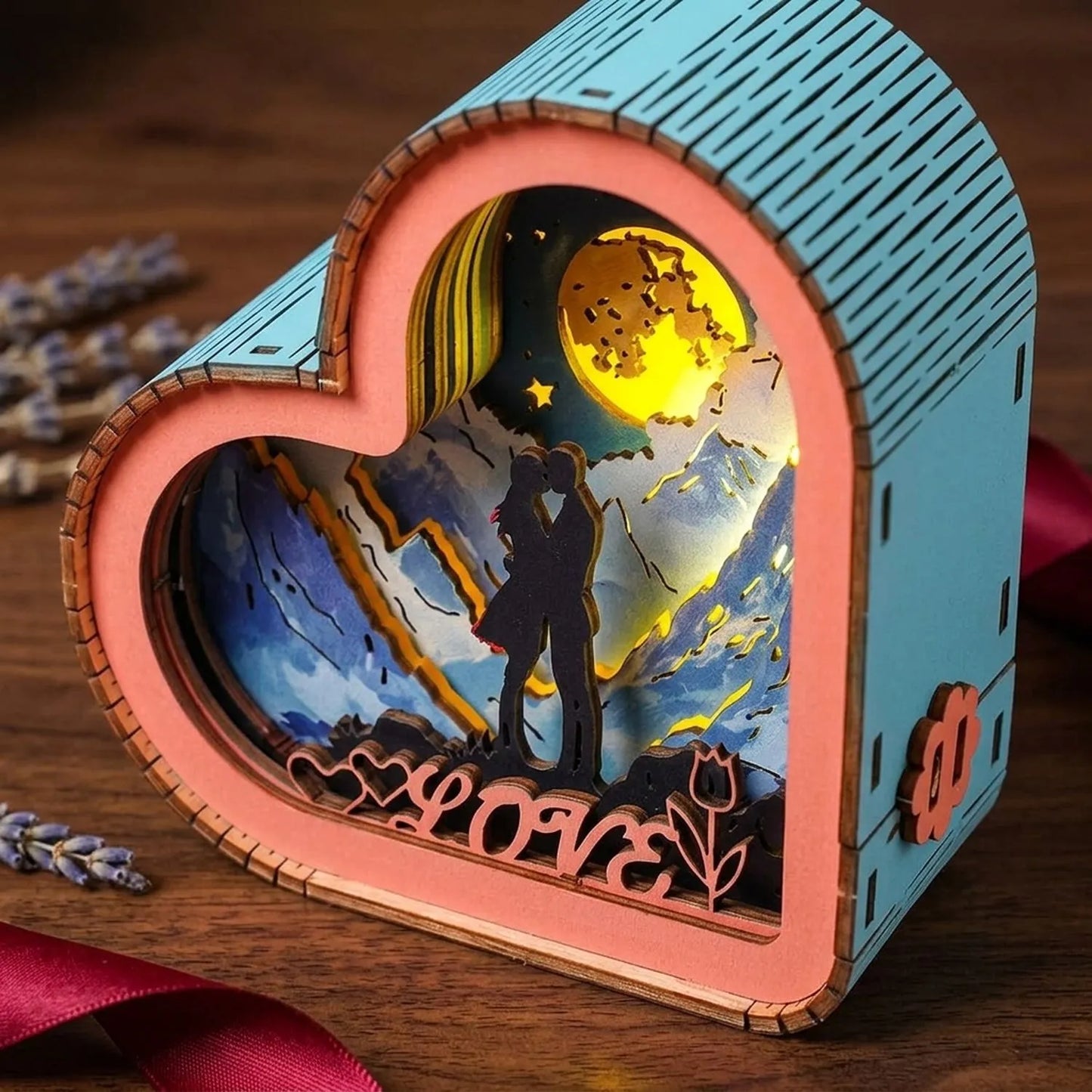 Wooden Love in The Starry Sky Night Light Kit Romantic Couple Lamp