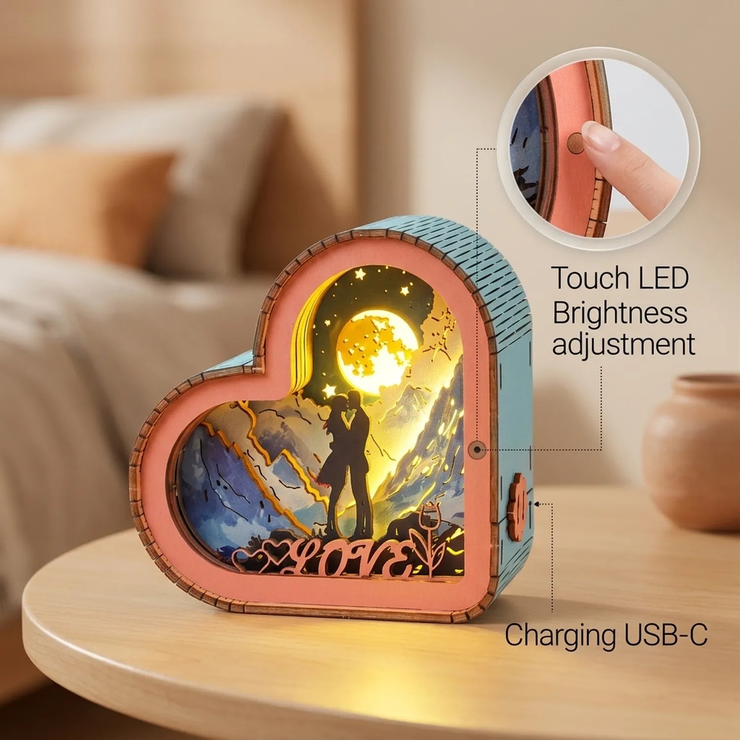 Wooden Love in The Starry Sky Night Light Kit Romantic Couple Lamp