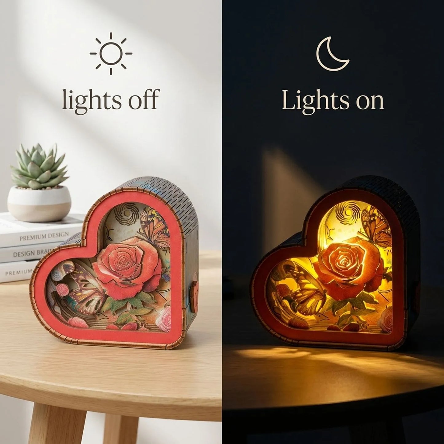 Wooden Love of Butterfly Night Light Kit Floral Garden Shadow Box