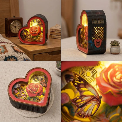 Wooden Love of Butterfly Night Light Kit Floral Garden Shadow Box
