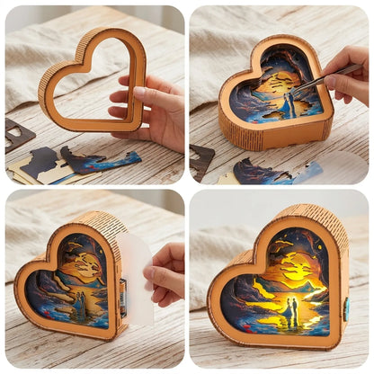 Wooden Moonlit Fate Night Light Kit Fantasy Story Shadow Box LED