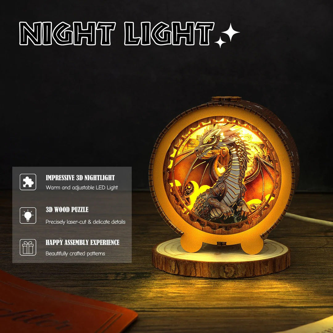 Steampunk Dragon Kit - 3D Wooden Puzzle Night Light