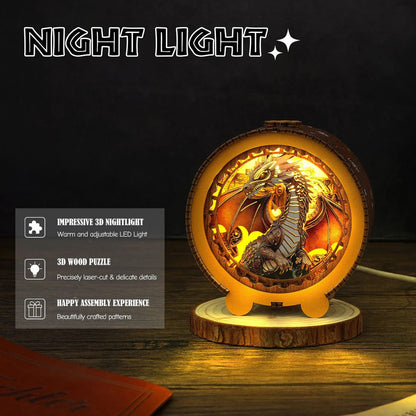 Steampunk Dragon Kit - 3D Wooden Puzzle Night Light