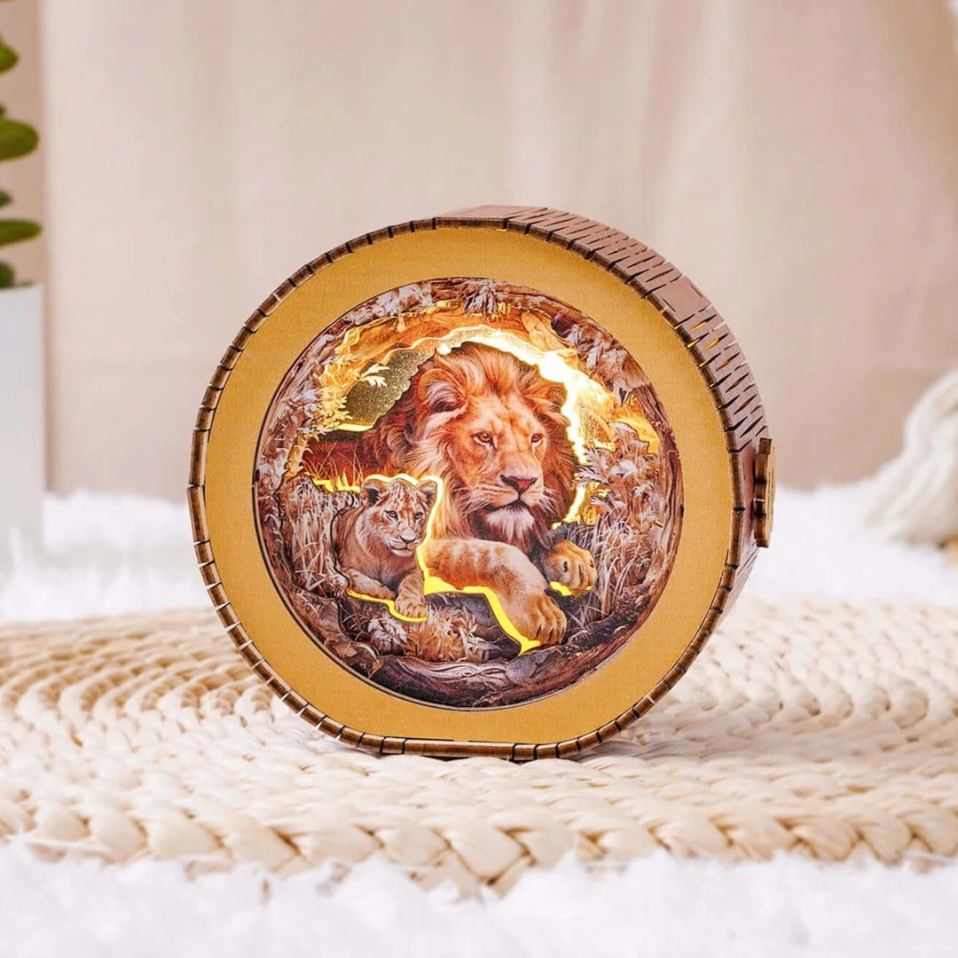 Lion & Cubs - 3D Wooden Puzzle Night Light