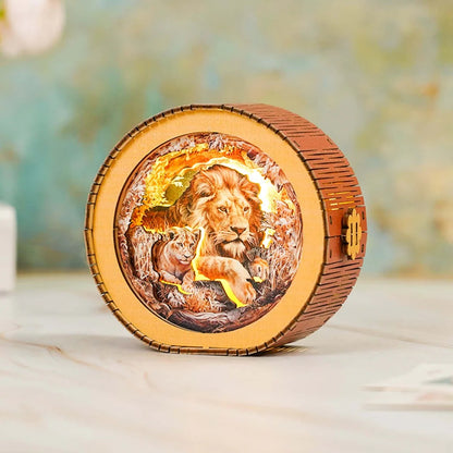 Lion & Cubs - 3D Wooden Puzzle Night Light