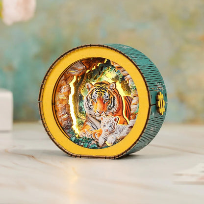 Tiger Mother In The Jungle - 3D Wooden Puzzle Night Light