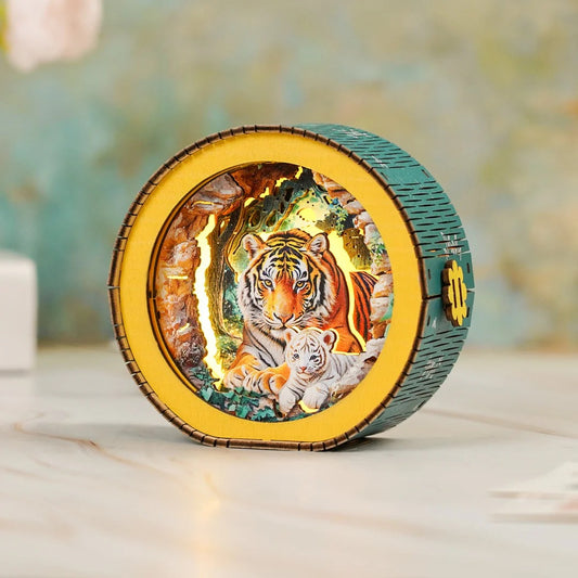 Tiger Mother In The Jungle - 3D Wooden Puzzle Night Light