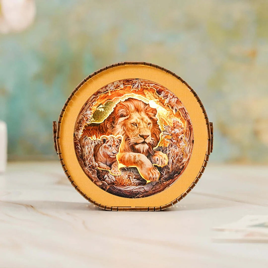 Lion & Cubs - 3D Wooden Puzzle Night Light