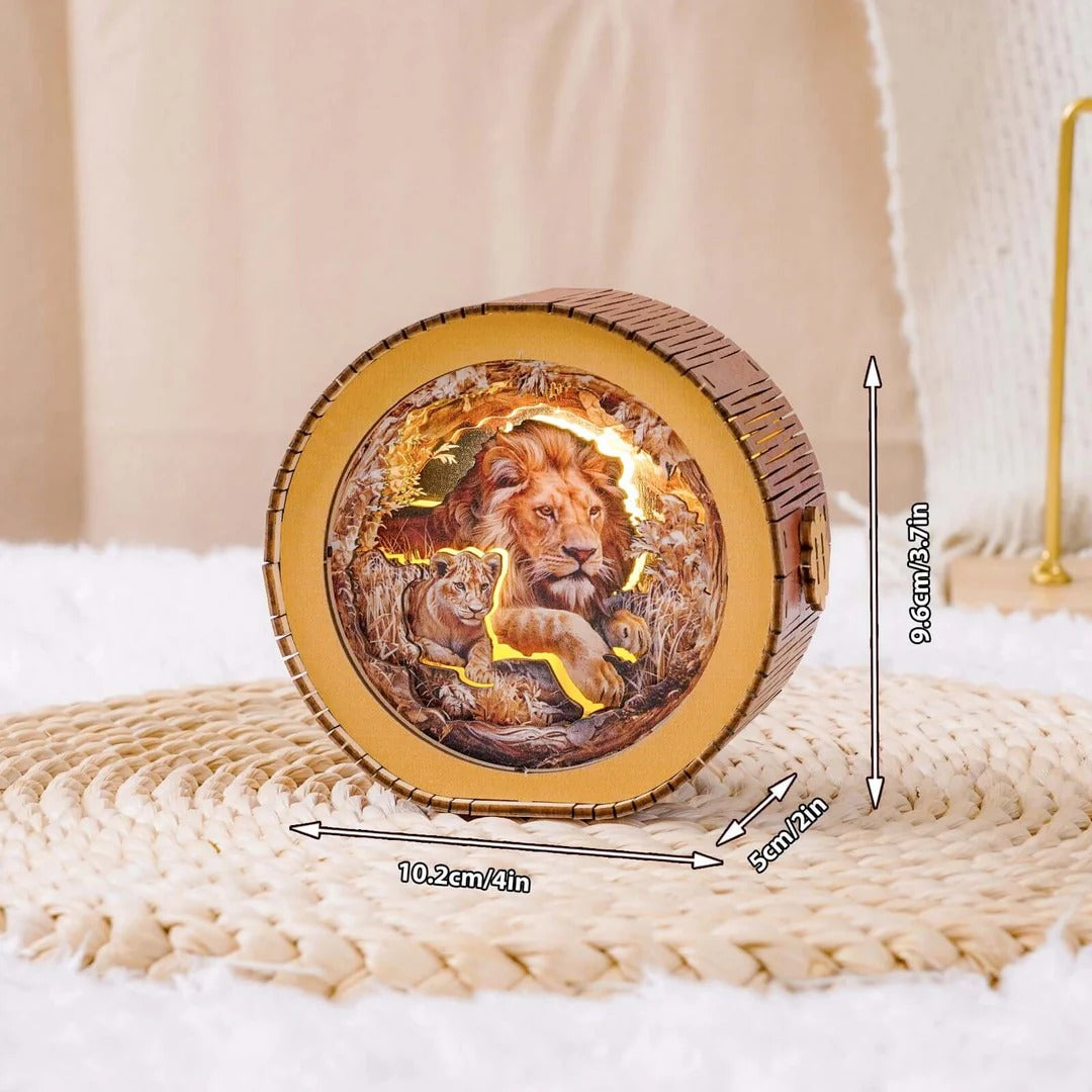 Lion & Cubs - 3D Wooden Puzzle Night Light